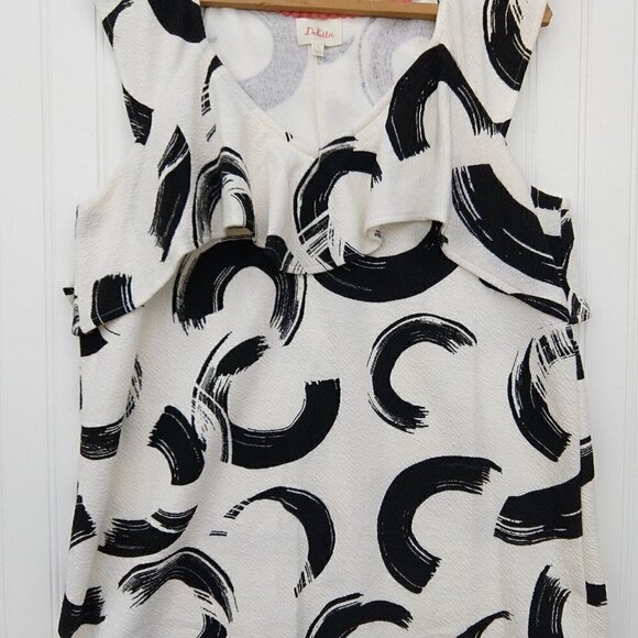 Deletta Anthropologie Pincelada Mini Dress Size L White Black Abstract Ruffle - Picture 5 of 9